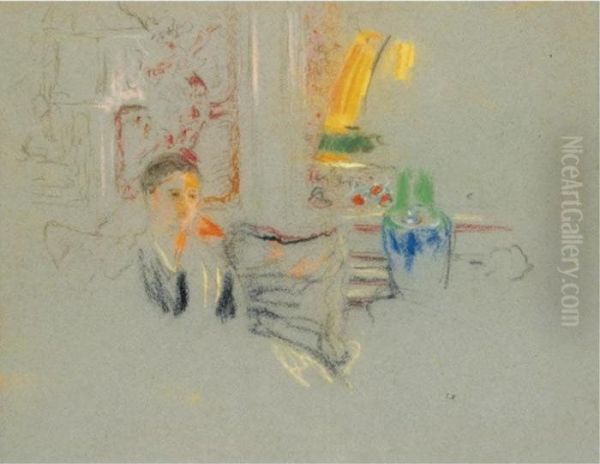 Etude Pour 'le Boudoir Au Voile De Genes' Oil Painting by Jean-Edouard Vuillard