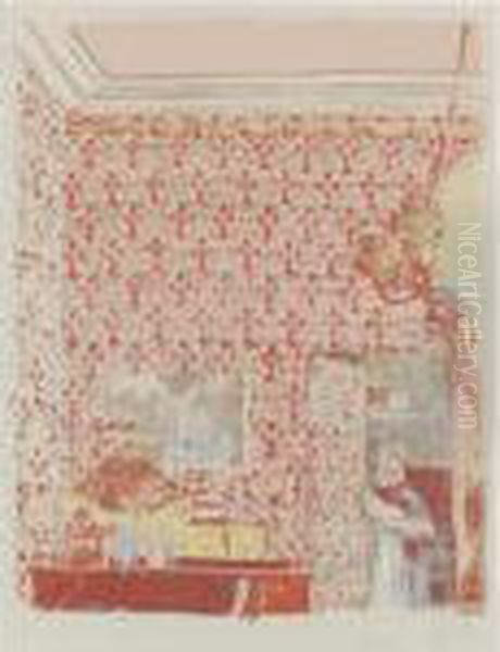 Interieur Aux Tentures Roses (r.-m. 36) Oil Painting by Jean-Edouard Vuillard