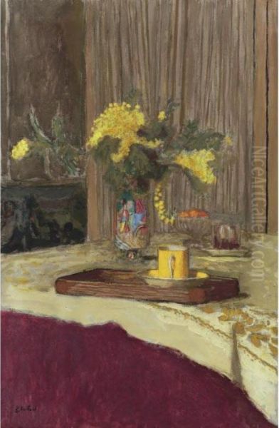 Bouquet De Mimosa Sur La Table Oil Painting by Jean-Edouard Vuillard