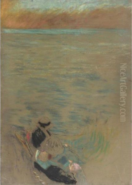 Sea At Sunset, Women On The Shore Oil Painting by Jean-Edouard Vuillard