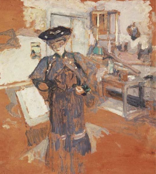 Dame A La Voilette, Les Mains Sur Les Hanches Oil Painting by Jean-Edouard Vuillard