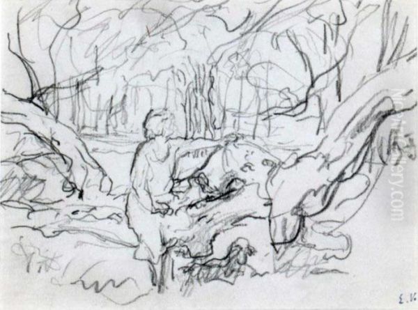 Lucy Hessel At The Park Of The Chateau Des Clayes, Study For The Old Tree Oil Painting by Jean-Edouard Vuillard