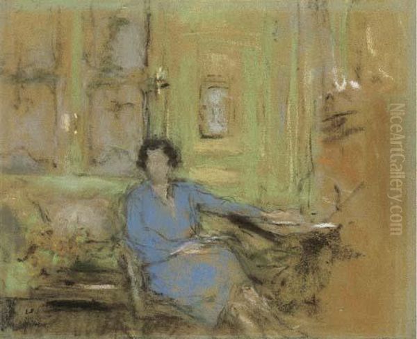 Portrait De Madame Lucien Sauphar-sauvageot En Robe Bleue Oil Painting by Jean-Edouard Vuillard