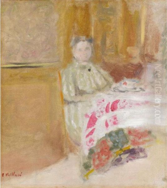 Mme Vuillard A La Table Oil Painting by Jean-Edouard Vuillard