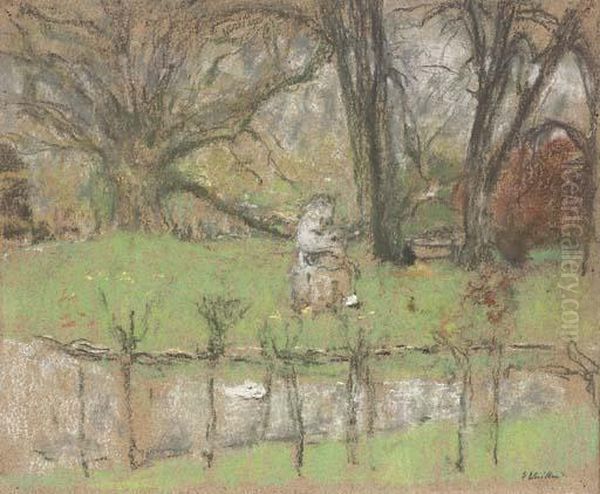 Le Bassin Du Chateau Des Clayes Avec Une Statue En Marbre Oil Painting by Jean-Edouard Vuillard