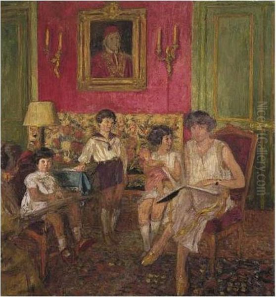 Madame Jean Bloch Et Ses Enfants, Premiere Version Oil Painting by Jean-Edouard Vuillard