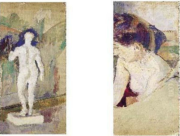 Etudes Profil De Femme Et Statuette Oil Painting by Jean-Edouard Vuillard