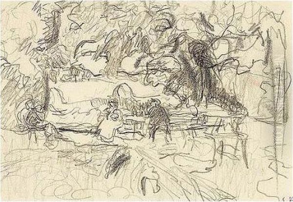 Edouard , -, Etude Pour 'les 
Decorations Pour Bois-lurette: A La Divette, Le Bord De La Riviere'' 
Stamped With The Initials , Pencil On Paper, 11.5 By 16.5 Cm., 4 1/2 By 6
 1/2 In Oil Painting by Jean-Edouard Vuillard