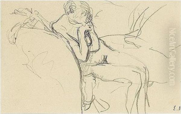 Edouard , -, Femme Nue Assise, 
Stamped With The Initials , Pencil On Paper, 8 By 13 Cm., 3 1/8 By 5 1/8
 In Oil Painting by Jean-Edouard Vuillard