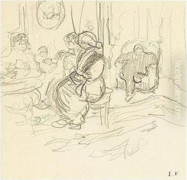 Edouard , -, Figures A La Table,
 Stamped With The Initials , Pencil On Paper, 11.3 By 11.3 Cm., 4 1/2 By
 4 1/2 In Oil Painting by Jean-Edouard Vuillard