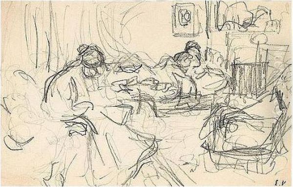 Edouard , -, Figures Dans Un 
Interieur, Stamped With The Initials , Pencil On Paper, 11 By 17 Cm., 4 
3/8 By 6 3/4 In Oil Painting by Jean-Edouard Vuillard