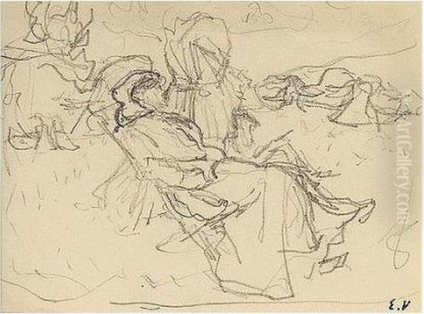 Edouard , -, Figures Sur La 
Plage, Stamped With The Initials , Pencil On Paper, 10 By 13 Cm., 4 7/8 
By 5 1/8 In Oil Painting by Jean-Edouard Vuillard