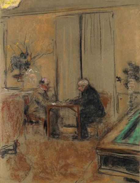 Messieurs Laroche Et Hessel Jouant Au Vido Au Chateau Des Clayes Oil Painting by Jean-Edouard Vuillard