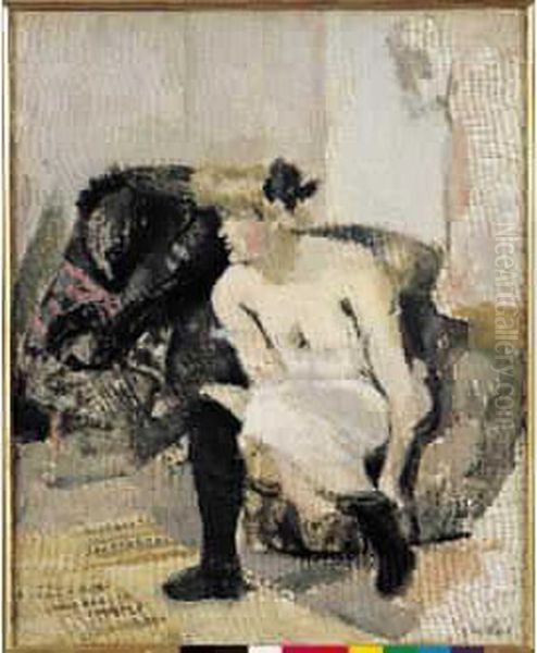 La Femme Aux Bas Noirs, Circa 1900-1903 Oil Painting by Jean-Edouard Vuillard