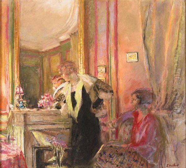 Gabrielle Jonas Et Sa Fille Irene Montanet Devant La Chemine Oil Painting by Jean-Edouard Vuillard