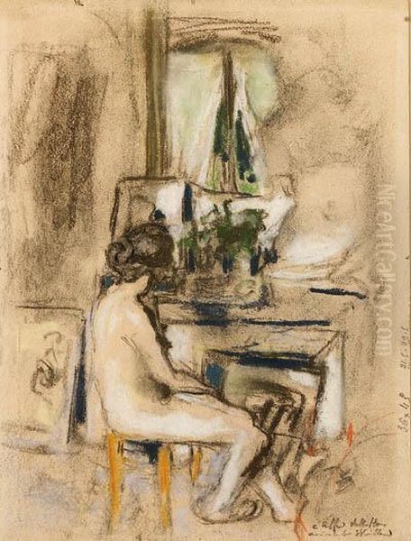 Nu Assis Devant La Chemine (nude Seated In Front Of Afireplace) Oil Painting by Jean-Edouard Vuillard