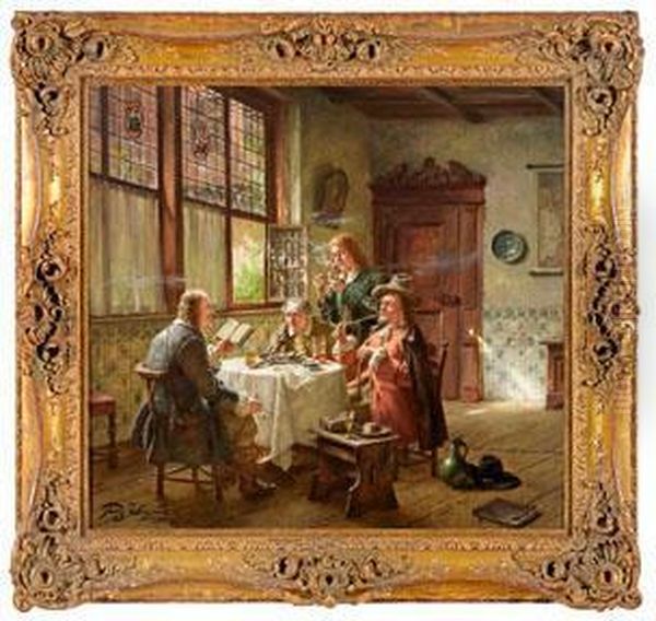 Frohliche Tischrunde Von Kaufleuten Beim Pfeifengenuss Oil Painting by Fritz Wagner