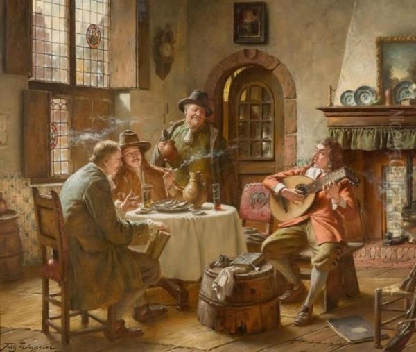 Gesellschaft Im Restaurant Oil Painting by Fritz Wagner