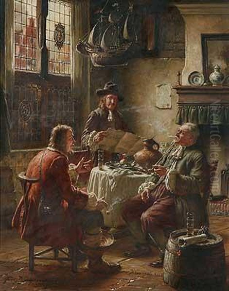 Diskussion In Hollandischem Interieur Oil Painting by Fritz Wagner