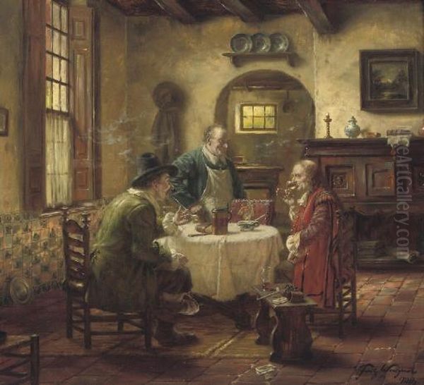 A Merry Gathering Oil Painting by Fritz Wagner