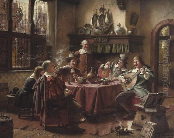 Playing The Lute Oil Painting by Fritz Wagner