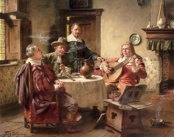 Drinks, Oysters And Music Oil Painting by Fritz Wagner