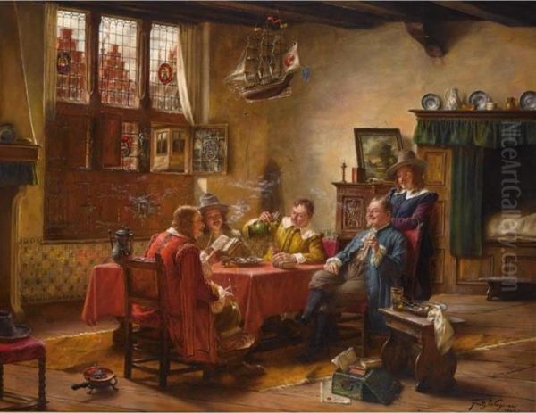 A Merry Company Oil Painting by Fritz Wagner