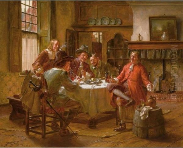 A Merry Company In An Interior Oil Painting by Fritz Wagner