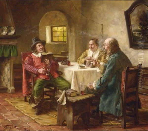 An Interesting Story Oil Painting by Fritz Wagner