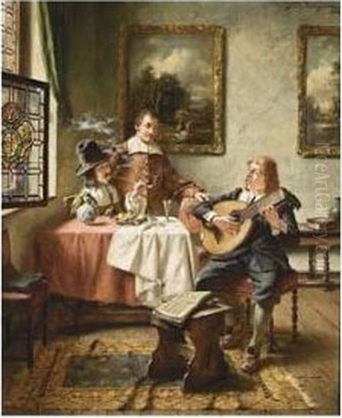 A Musical Interlude Oil Painting by Fritz Wagner