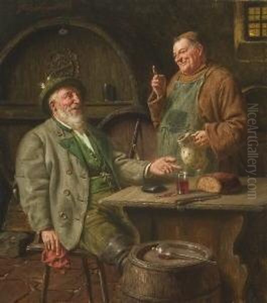 Weinprobe Bei Bruder
 Kellermeister. Oil Painting by Fritz Wagner