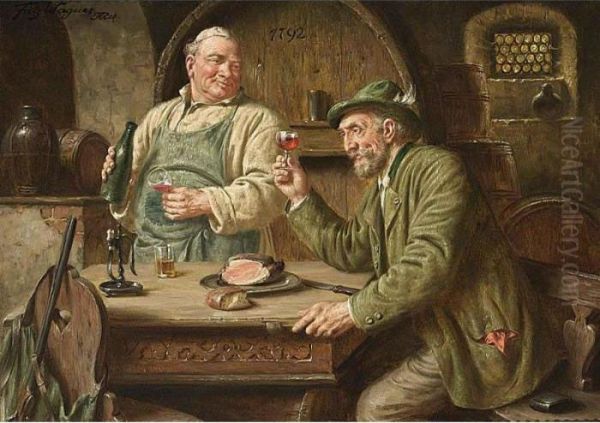 In The Wine Cellar Oil Painting by Fritz Wagner