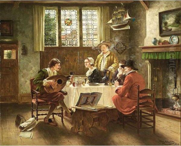 A Musical Interlude Oil Painting by Fritz Wagner