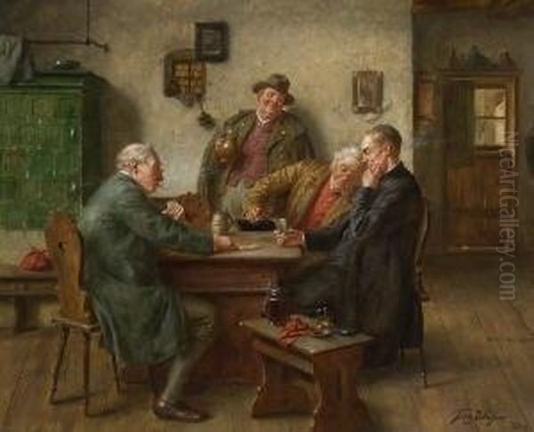 Kartenrunde In Der Stube. Oil Painting by Fritz Wagner