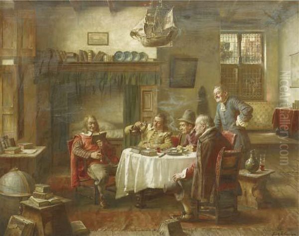 Frohliche Herrenrunde: Enjoying The Delicacies Oil Painting by Fritz Wagner