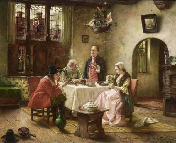 A Merry Company Oil Painting by Fritz Wagner