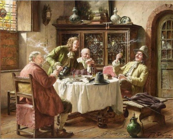 A Merry Company Oil Painting by Fritz Wagner