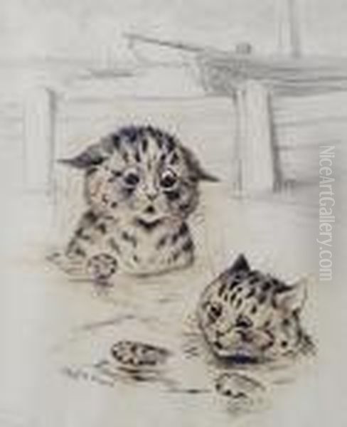 Learning To Swim Oil Painting by Louis William Wain