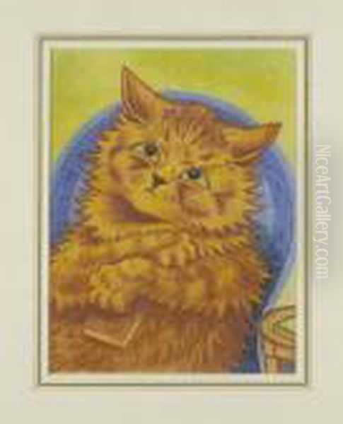 Thoughtful Orange Cat Oil Painting by Louis William Wain