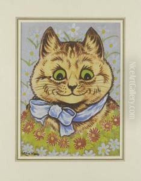 Happy Flower Cat Oil Painting by Louis William Wain