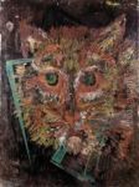 Study Of A Cat's Head Oil Painting by Louis William Wain