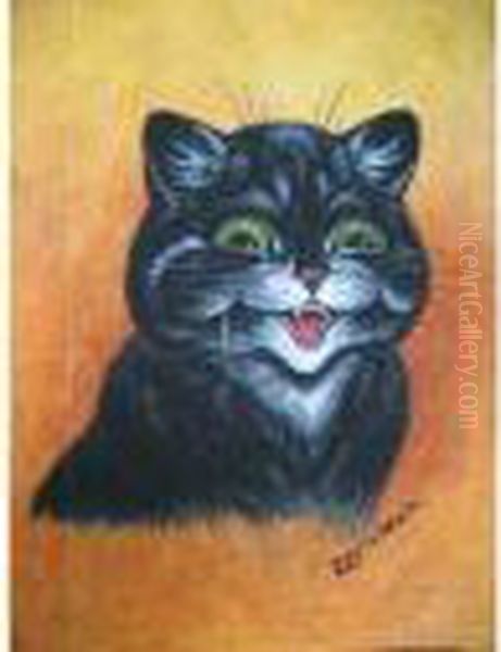 A Cat With A Smiling Expression And Large Green Eyes Oil Painting by Louis William Wain