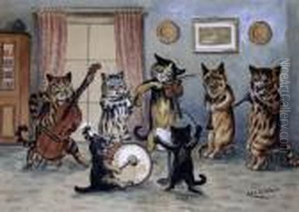 Cat Musicians Oil Painting by Louis William Wain