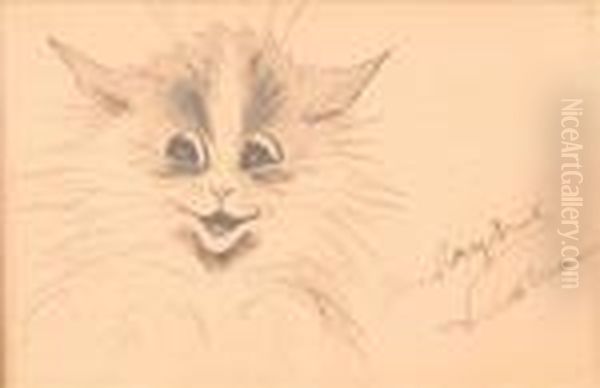 Cat Study Oil Painting by Louis William Wain