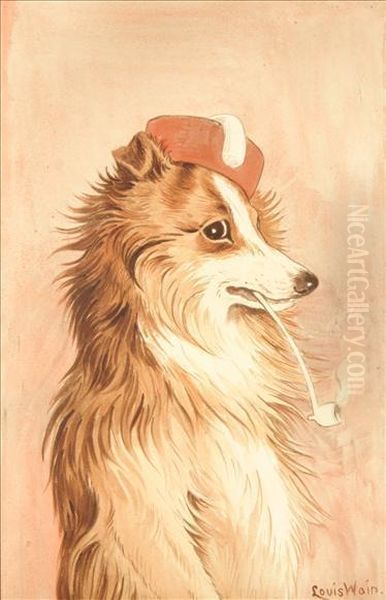 Study Of A Collie Oil Painting by Louis William Wain