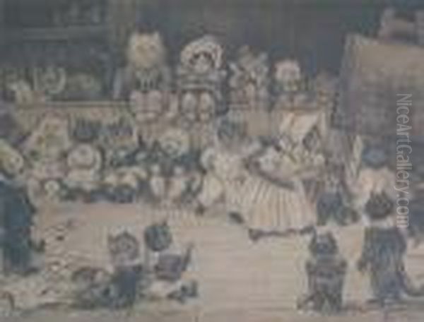 Mrs Tabby's Academy Oil Painting by Louis William Wain