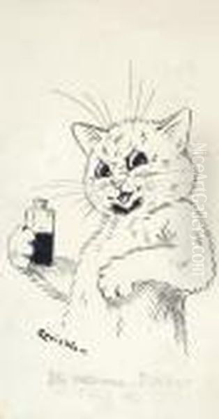 It Medicine. I Wont Take It Oil Painting by Louis William Wain