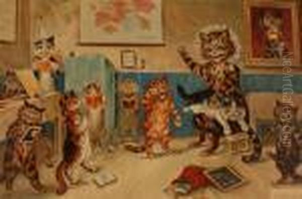 Cat Caricaturestudies Oil Painting by Louis William Wain