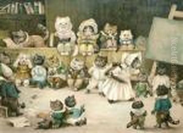 Mrs Tabitha's Cats' Academy Oil Painting by Louis William Wain