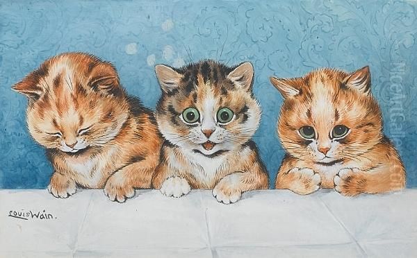 Three Sweet Little Kittens Oil Painting by Louis William Wain